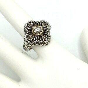 CHUCK CLEMENCY sterling silver filigree ring size 5.5 - diamond chips & 14K gold